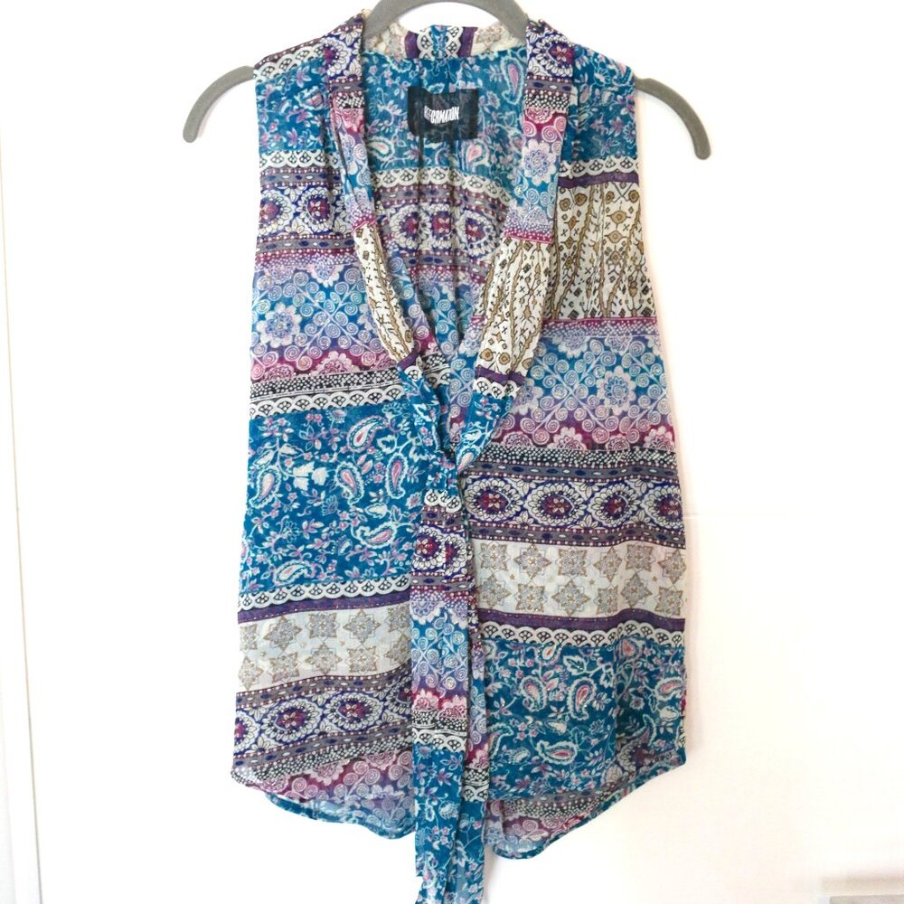 Reformation Boho Paisley Gold Tie Neck Sleeveless Top Women's XS